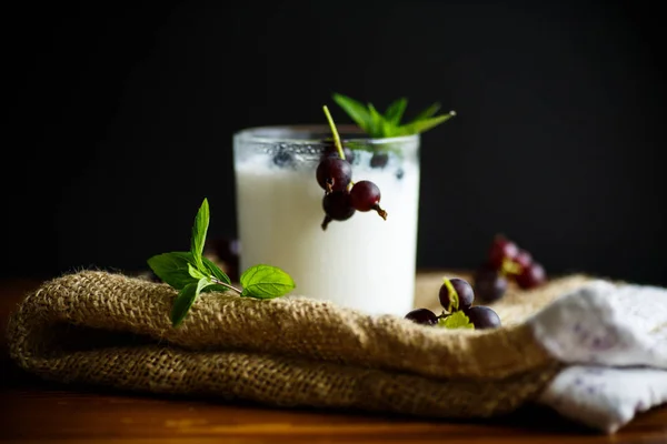 Söta Hemmagjord Yoghurt Med Svarta Vinbär Ett Glas — Stockfoto