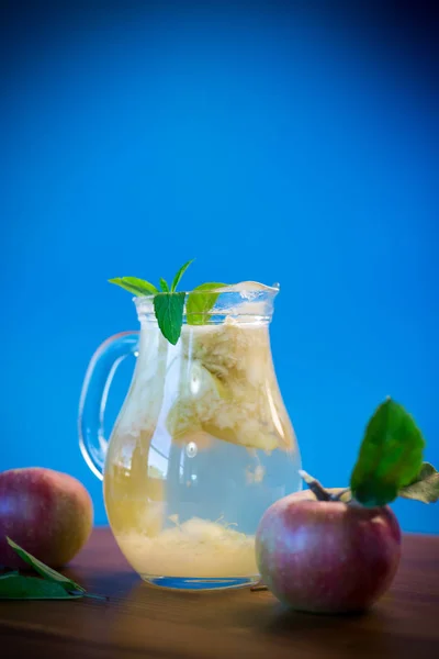 Zomer Zoete Koude Compote Van Verse Appelen Met Een Takje — Stockfoto