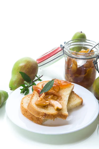 Morceaux Pain Avec Confiture Fruits Maison Sucrée Partir Poires Pommes — Photo