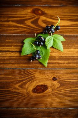ahşap bir masa üzerinde olgunlaşmış ham meyveleri siyah kuş üzümü