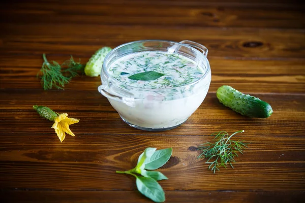 Sopa Fría Veraniega Pepino Plato Mesa — Foto de Stock