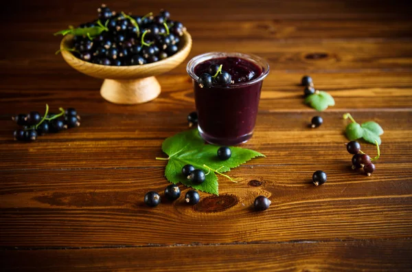Sweet Jam Black Currant Berries Wooden Table — Stock Photo, Image