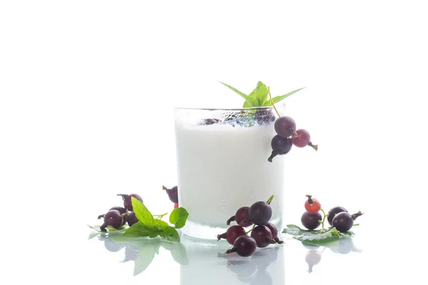 Sweet Homemade Yogurt Black Currant Glass White Background — Stock Photo, Image