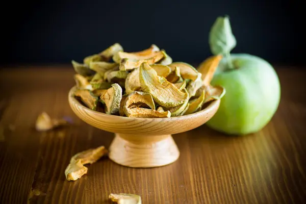 Dried Apples Bowl Fresh Apple Wooden Table — Stock Photo, Image