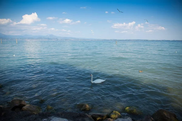 Gyönyörű Garda-tó Olaszország, napsütéses nyári napon. Szeptember 7-2018 — Stock Fotó