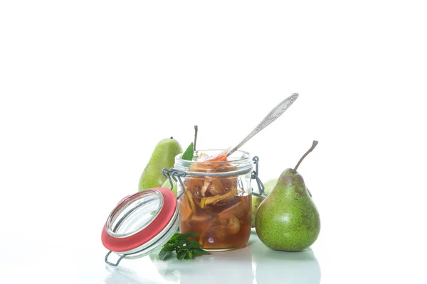 Confiture Fruits Sucrés Aux Pommes Aux Poires Dans Bocal Verre Images De Stock Libres De Droits