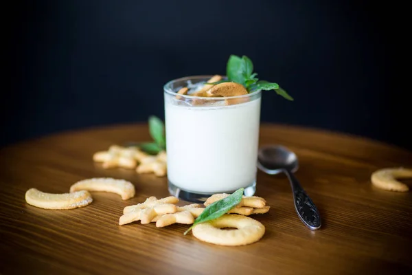 Sweet Homemade Yogurt Cookies Glass Cup Wooden Table — Stock Photo, Image