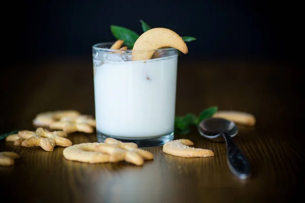 Sweet Homemade Yogurt Cookies Glass Cup Wooden Table — Stock Photo, Image