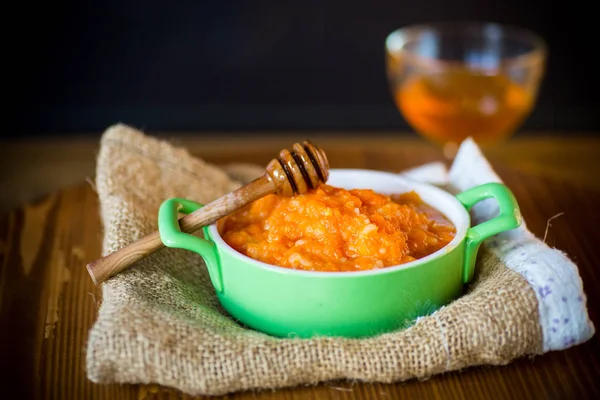 Gachas Calabaza Dulces Hervidas Con Arroz Plato Sobre Mesa — Foto de Stock