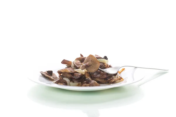 접시에 양파와 튀긴 boletus 버섯 로열티 프리 스톡 이미지