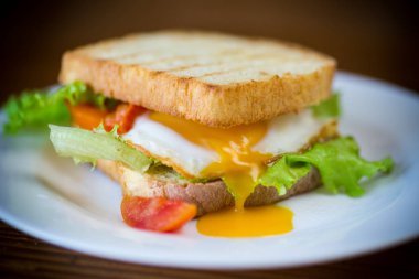 taze sandviç ile marul yaprakları ve sıcak tost ile yumurta kızarmış