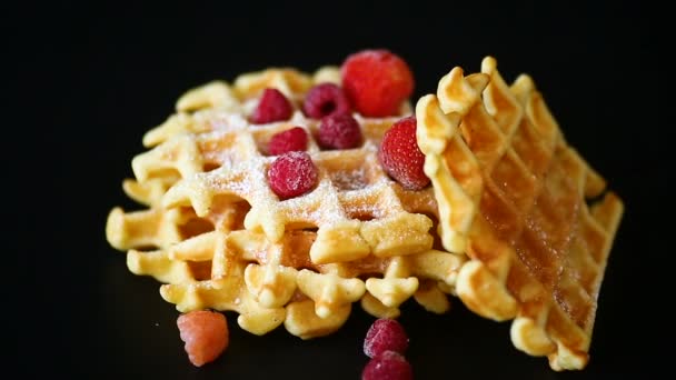 Waffles vienenses doces cozidos em um preto — Vídeo de Stock