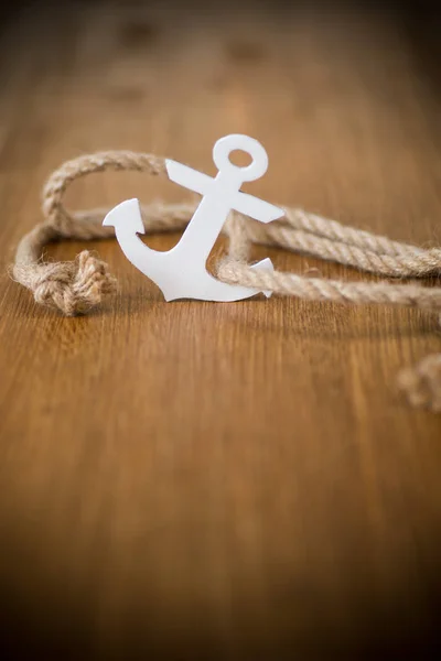 Two White Decorative Anchors Wooden Background — Stock Photo, Image