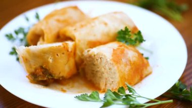 Dolması Lahana yaprakları kıyma ve pirinç domates sos ile.