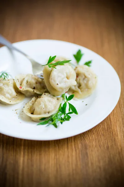 Albóndigas hervidas con carne y especias en un plato — Foto de Stock