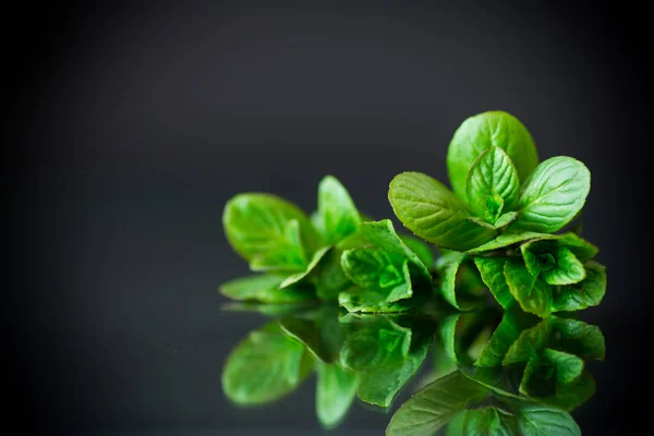 Bunch of fresh green mint on black background — Stock Photo, Image