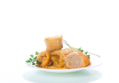 Dolması Lahana yaprakları kıyma ve pirinç domates sos ile.