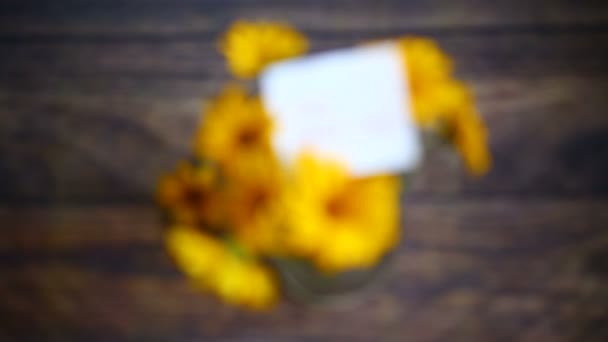 Kytice nádherných kvetoucích sedmikráků na dřevěném stole — Stock video