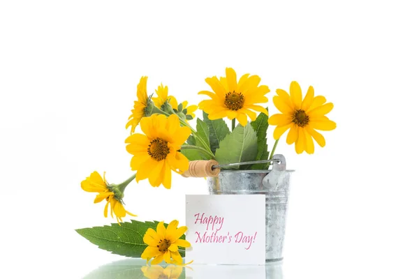 Ramo de hermosas margaritas amarillas en flor aisladas en blanco — Foto de Stock