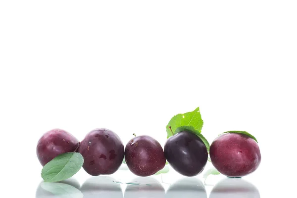 Organic red ripe cherry plum isolated on white — Stock Photo, Image