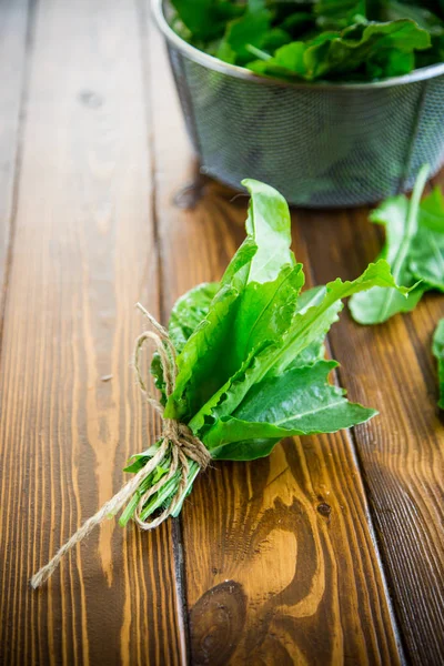 Racimo de acedera verde fresca orgánica, sobre una mesa . — Foto de Stock