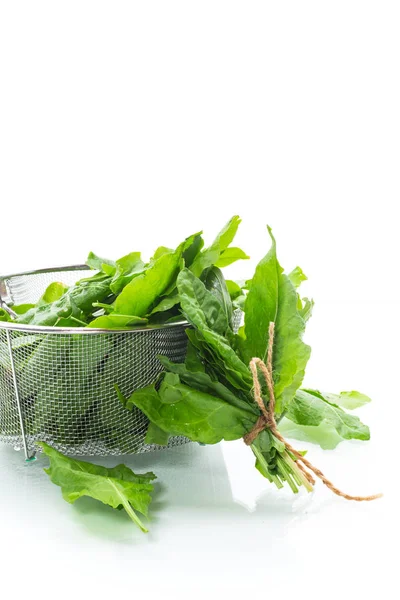 Bunch of organic fresh green sorrel, on white background. — Stock Photo, Image