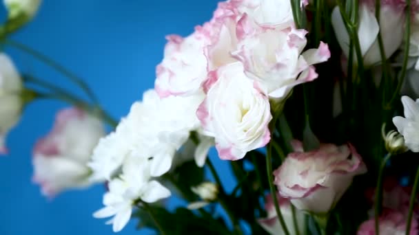 Krásná velká kytice bílých chryzantésní a Lisianthus — Stock video