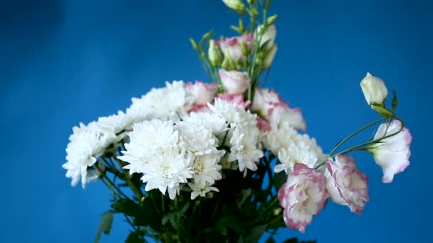 Hermoso ramo grande de crisantemos blancos y lisianthus — Vídeo de stock