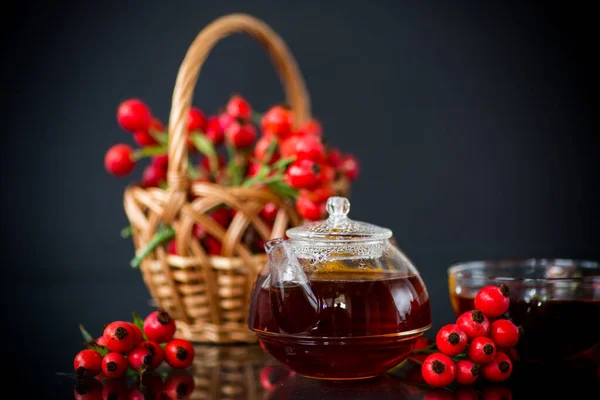 Chá quente de frutas medicinais de rosa mosqueta madura vermelha — Fotografia de Stock