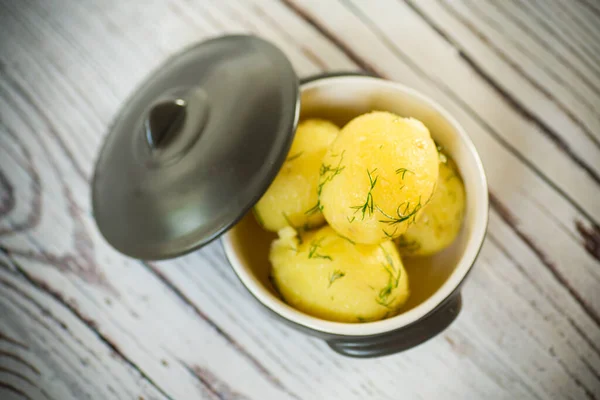 Early boiled potato with butter and fresh dill — Stock Photo, Image