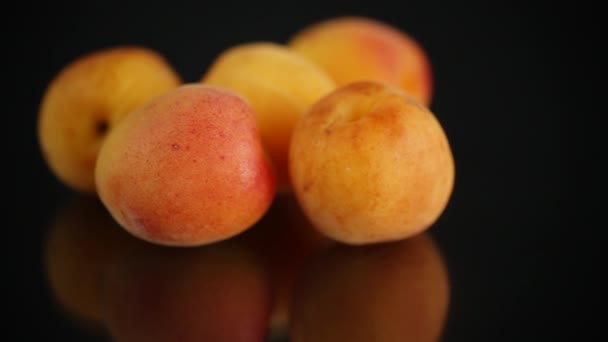 Liten handfull mogna aprikoser på svart bakgrund — Stockvideo