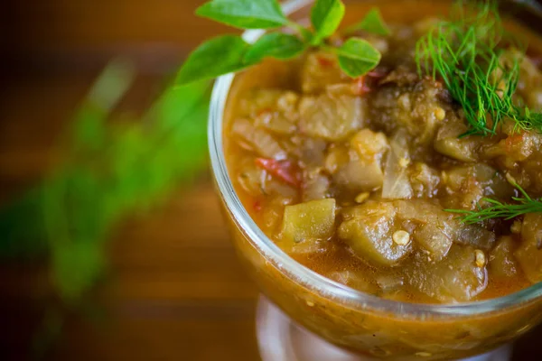 Eggplant caviar in the rustic bowl closeup — Stock Photo, Image