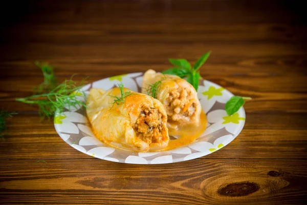 Rellenos de carne y arroz con salsa de pimienta asada — Foto de Stock