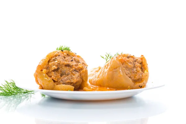 Stuffed with meat and rice with roasted pepper sauce — Stock Photo, Image