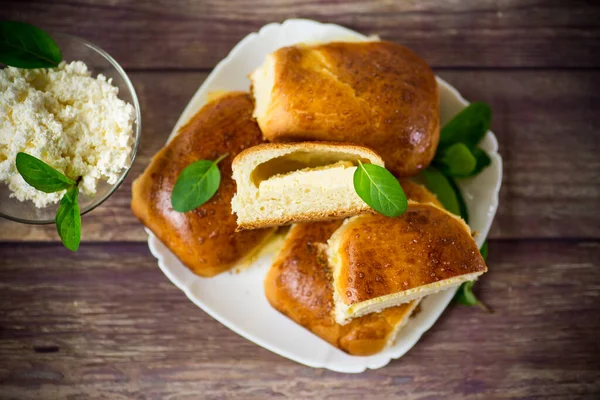 Sweet Homemade Baked Cakes Cottage Cheese Wooden Table — Stock Photo, Image