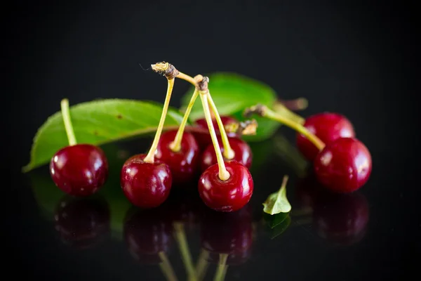 Ripe Red Natural Cherry Black Background — Stock Photo, Image