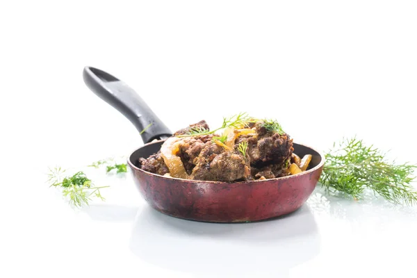 Beef liver fried with onions and herbs — Stock Photo, Image