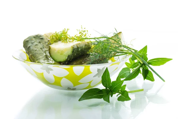 Lightly Salted Cucumbers Spices Pickling Bowl — Stock Photo, Image