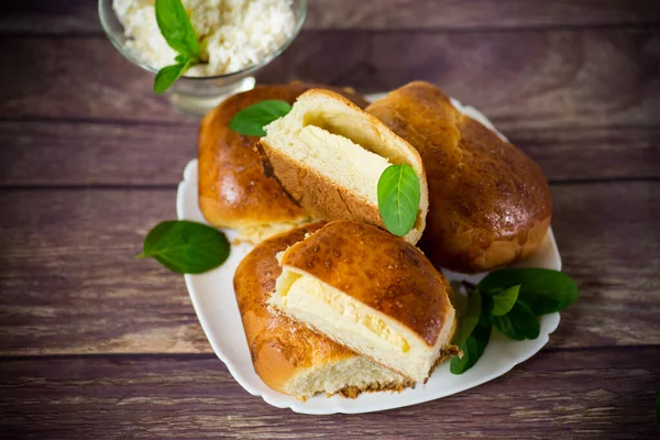 Sweet Homemade Baked Cakes Cottage Cheese Wooden Table — Stock Photo, Image