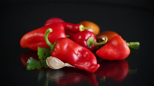 Conjunto de verduras naturales frescas preparadas para la salsa natural casera — Vídeo de stock