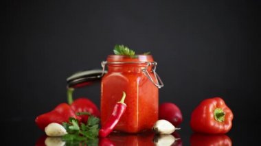 Biber, domates ve diğer sebzelerden yapılmış taze ev yapımı sos.