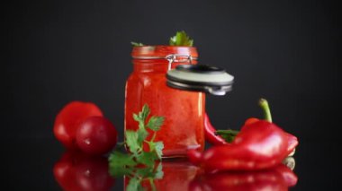 Biber, domates ve diğer sebzelerden yapılmış taze ev yapımı sos.