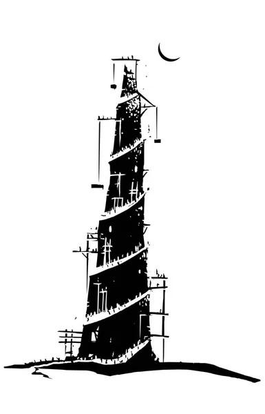 Imagen Estilo Leñoso Creación Torre Bíblica Babel Babilonia — Archivo Imágenes Vectoriales