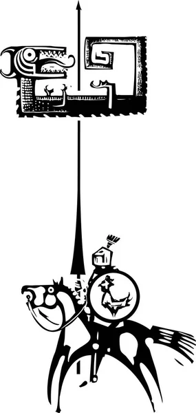 Houtsnede Stijl Expressionistische Beeld Van Ridder Sint Joris Een Draak — Stockvector