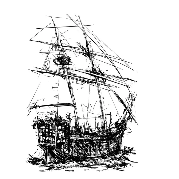 Skizzenhafter Stil Segeln Piratenschiff Auf See — Stockvektor