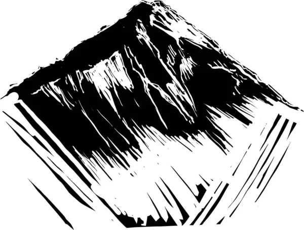 Montaña Expresionista Woodcut Contra Cielo Blanco — Vector de stock