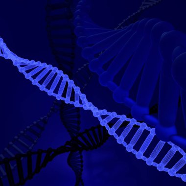DNA molekül yapısı 3d tonlama derin mavi render 3d çizim