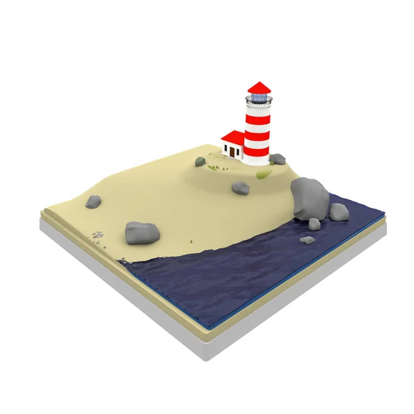 Cartoon World Tile Games Mobile Applications Landscape Sandy Shore Lighthouse — Stock Photo, Image