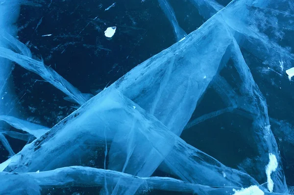 Raios Solares São Refratados Pelo Gelo Transparente Lago Baikal Rachaduras — Fotografia de Stock