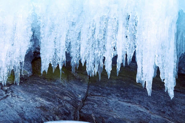 Sluneční Paprsky Jsou Lomu Průsvitným Ledem Jezera Baikal Krystalové Zbytky — Stock fotografie